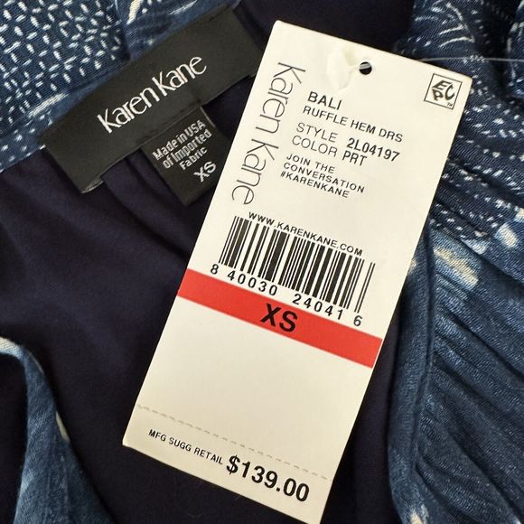 NEW Karen Kane Blue Bali Ruffle Hem Midi Dress Size XS - Picture 8 of 8